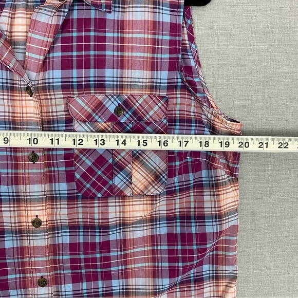 Eddie Bauer Sleeveless Button Down Plaid Shirt Purple Sz Large - Picture 6 of 7